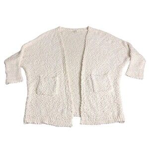 Umgee Cardigan Sweater Women L Cream Chunky Popcorn Knit Open Front Pockets Boho
